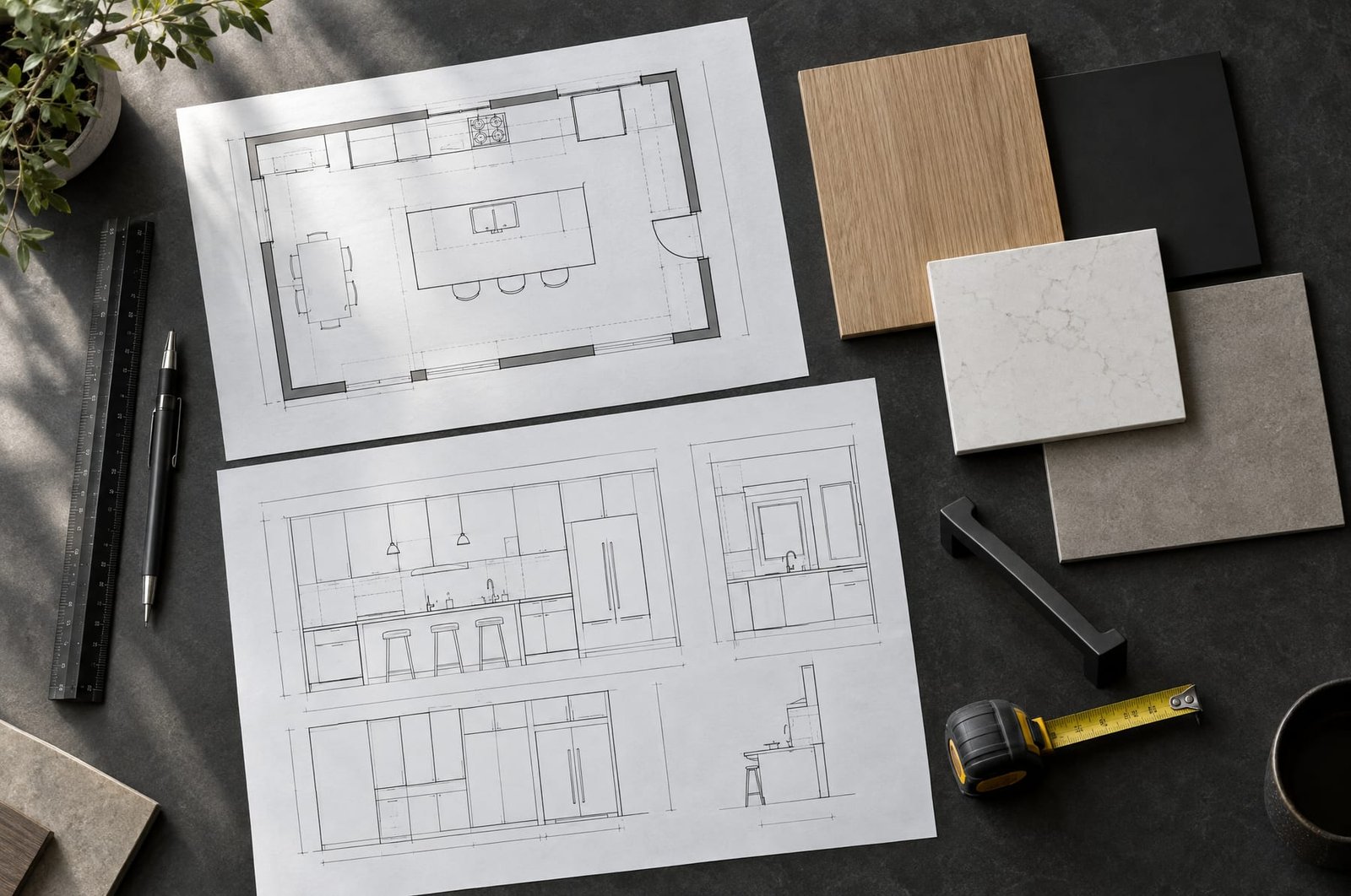 Plans de cuisine et échantillons de matériaux