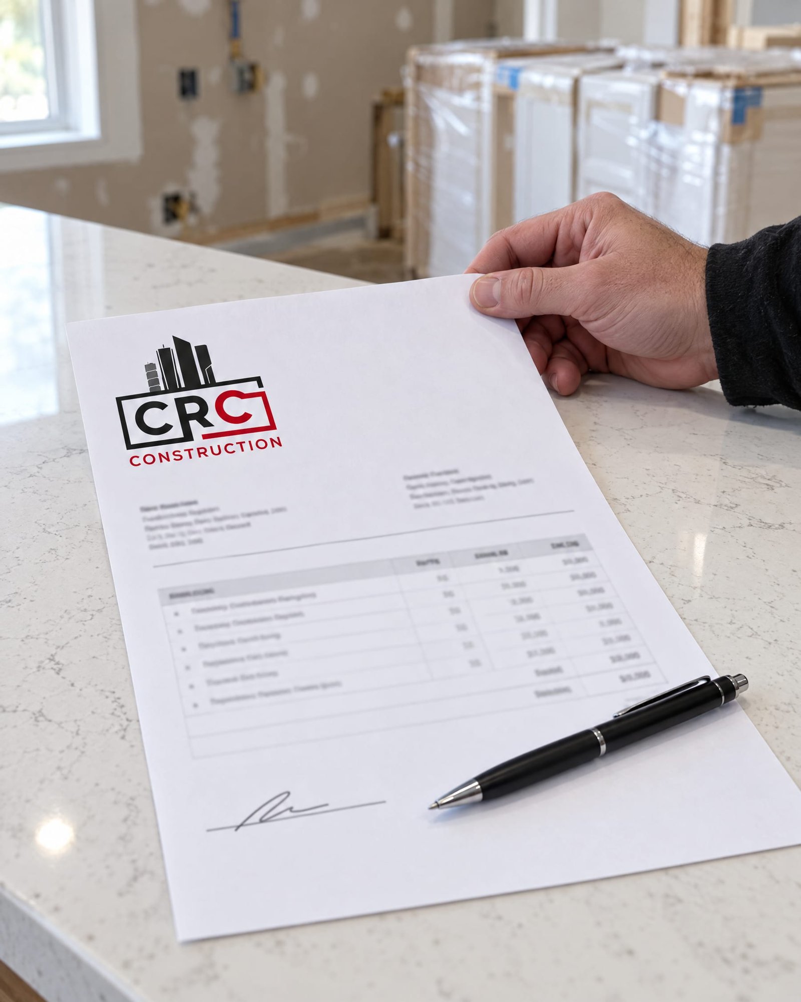 Soumission détaillée de Groupe CRC Construction sur un comptoir de quartz